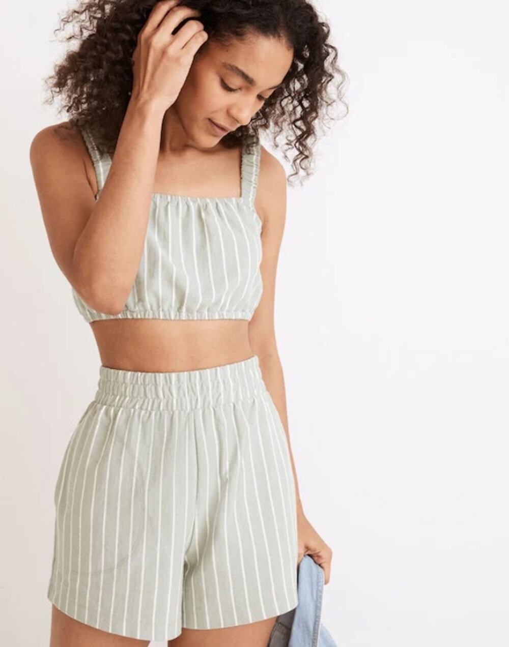 Madewell | Organic Cotton Sz M Crop Top/Shorts Set Stripes Preppy Summer Casual